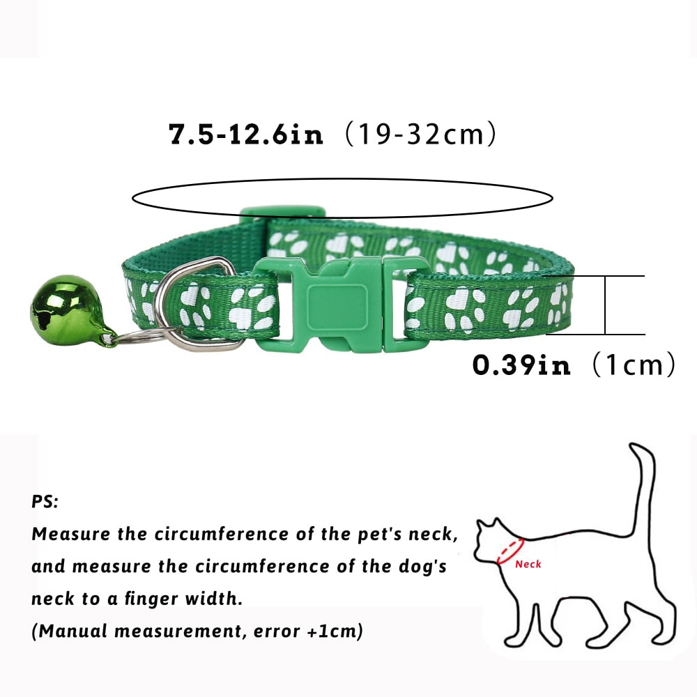 Pet Collar With Bell Cartoon Footprint Colorful Dog Puppy Cat Accessories