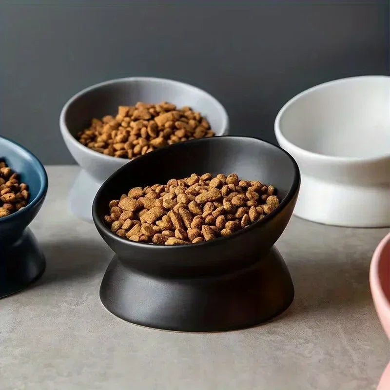 New Ceramic Bowl Cat Bowl Dog Bowl Pet Bowl Oblique High Feet To Protect The Cervical Vertebrae Dog Cat Food Bowl Pet Supplies