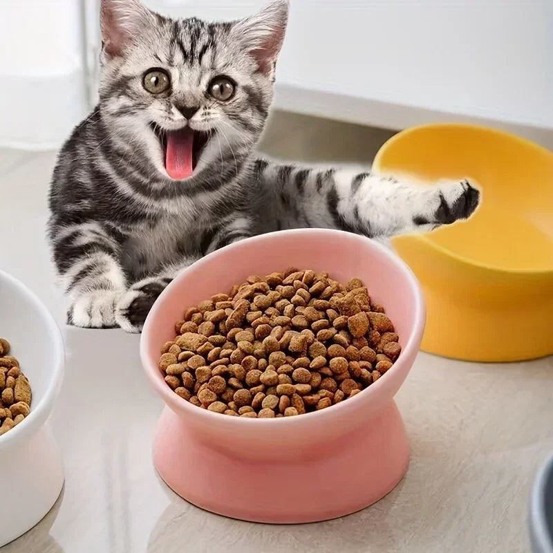 New Ceramic Bowl Cat Bowl Dog Bowl Pet Bowl Oblique High Feet To Protect The Cervical Vertebrae Dog Cat Food Bowl Pet Supplies