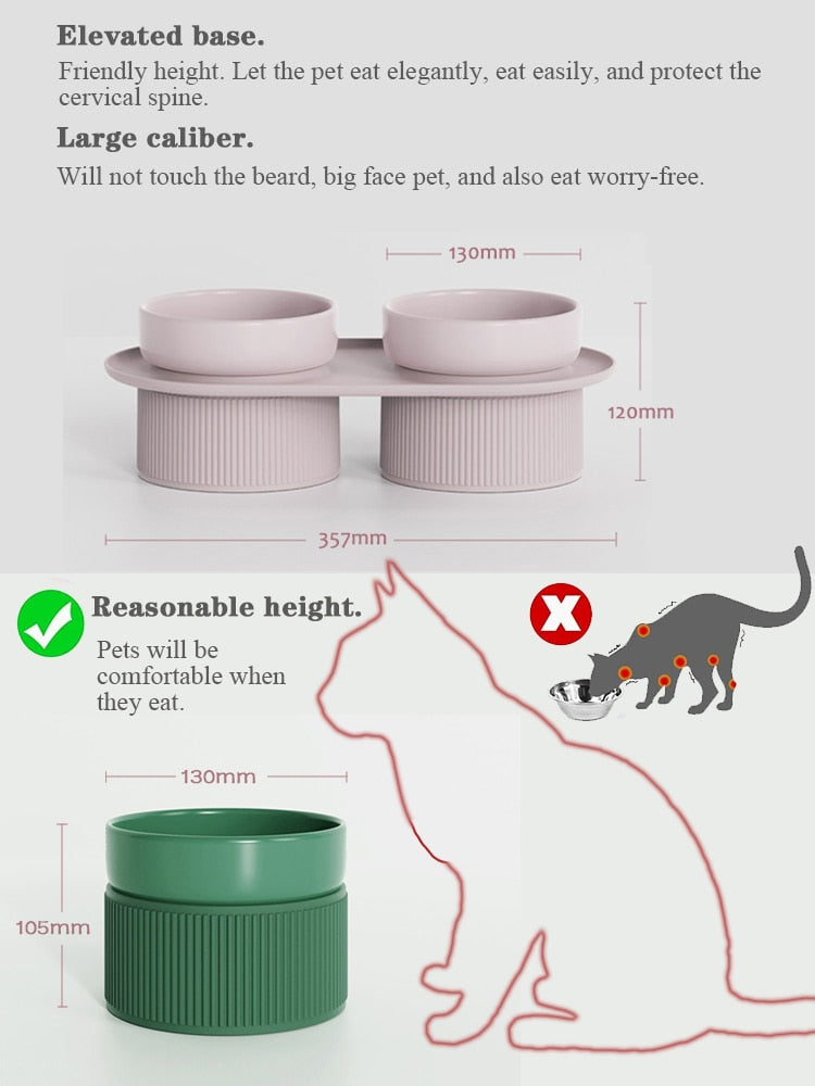 Elevated Ceramic Cat Dog Bowl Pet Puppy Feeder Drinker Raised Holder