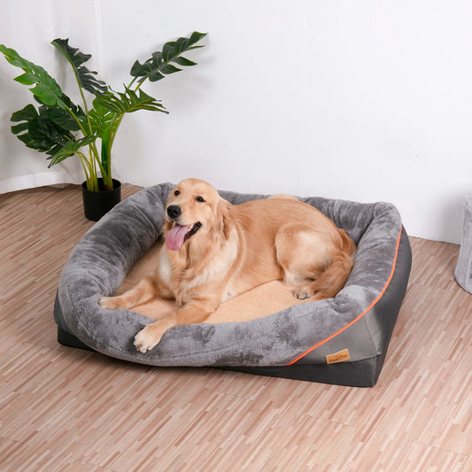 Super Soft Orthopaedic Pet Sleeping Bed with Cotton-padded Bolster and Removable Cover