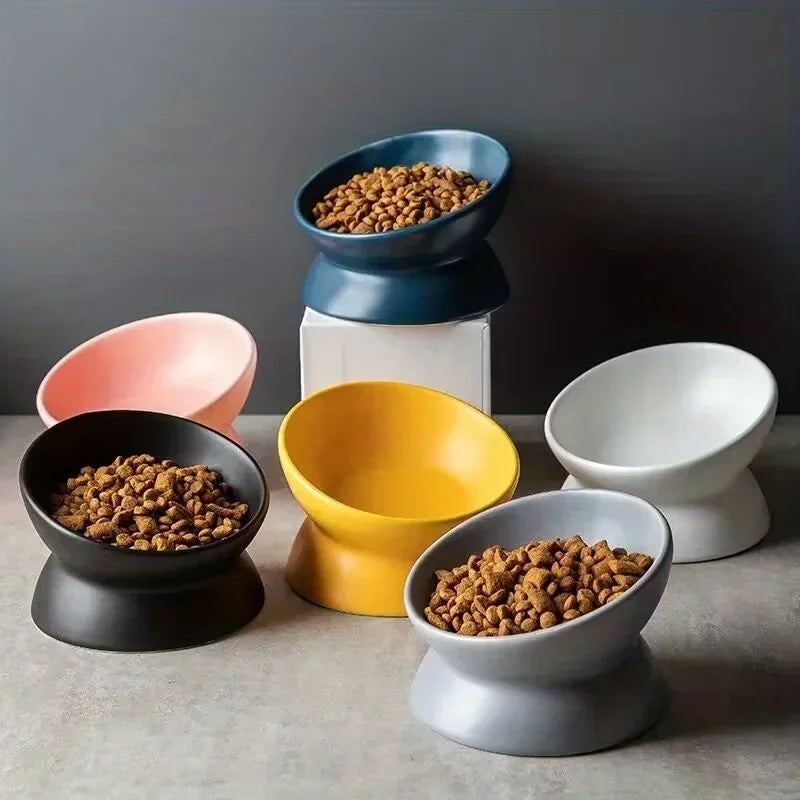 New Ceramic Bowl Cat Bowl Dog Bowl Pet Bowl Oblique High Feet To Protect The Cervical Vertebrae Dog Cat Food Bowl Pet Supplies