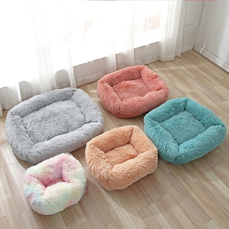 Dog Bed Sofa Long Plush Square Kennel Winter Warm Puppy Mat Cat