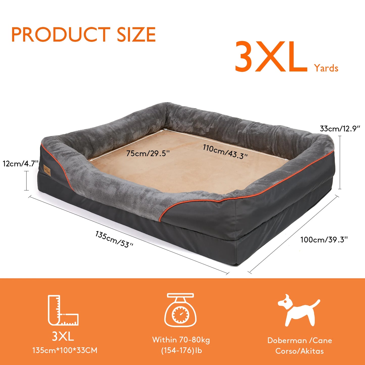 Super Soft Orthopaedic Pet Sleeping Bed with Cotton-padded Bolster and Removable Cover