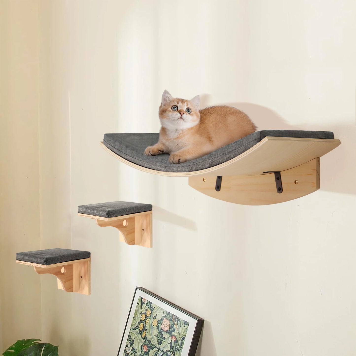 Soft Cushioned Wall Mounted Indoor Shelves For Cats