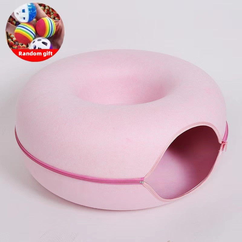 Donut Cat Bed Pet Cat Tunnel Interactive Game Toy Cat Bed Dual-use