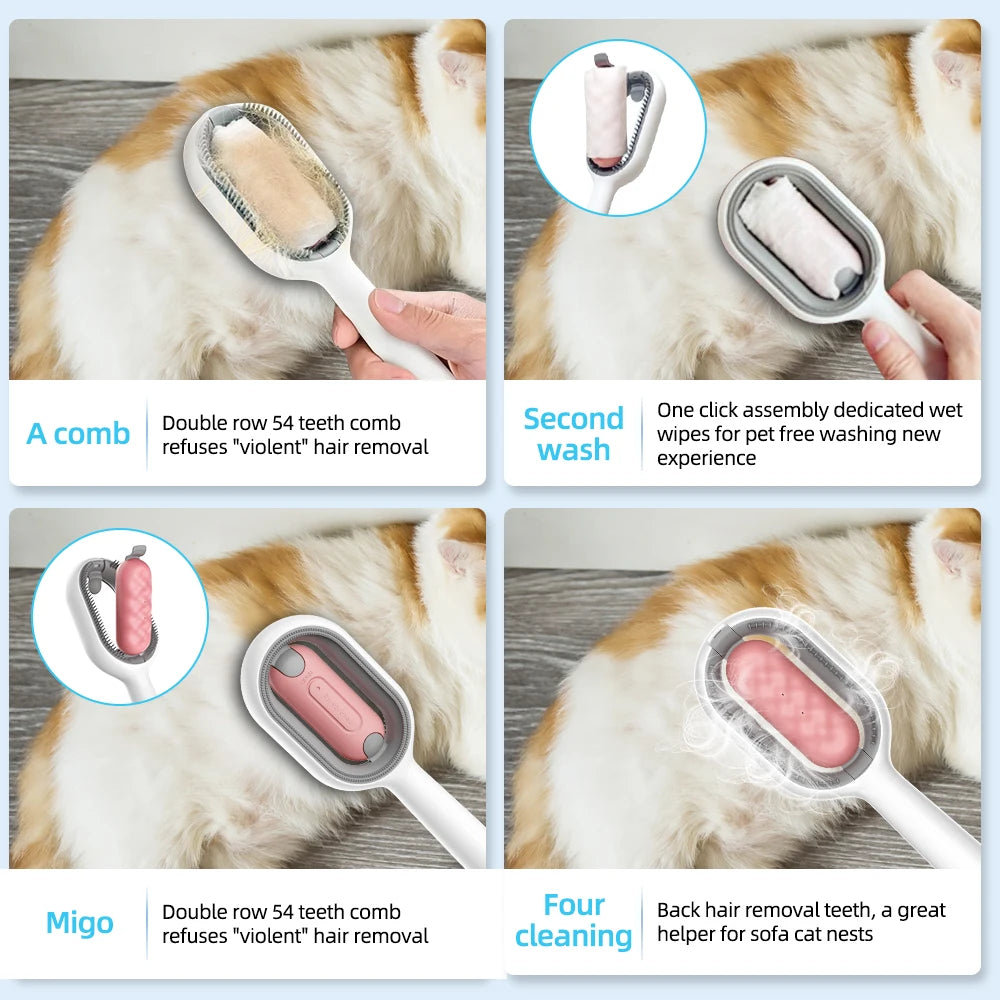 4 In 1 Pet Grooming Brush Great For Cleaning, Massage, Hair Removal & Comb With Water Tank