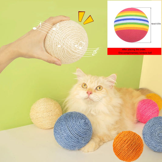 Sisal Cat Scratching Ball Toy,Cat Self  Soothing Tool Cat Playing Stick Teeth Grinding and Bite Resistant Ball