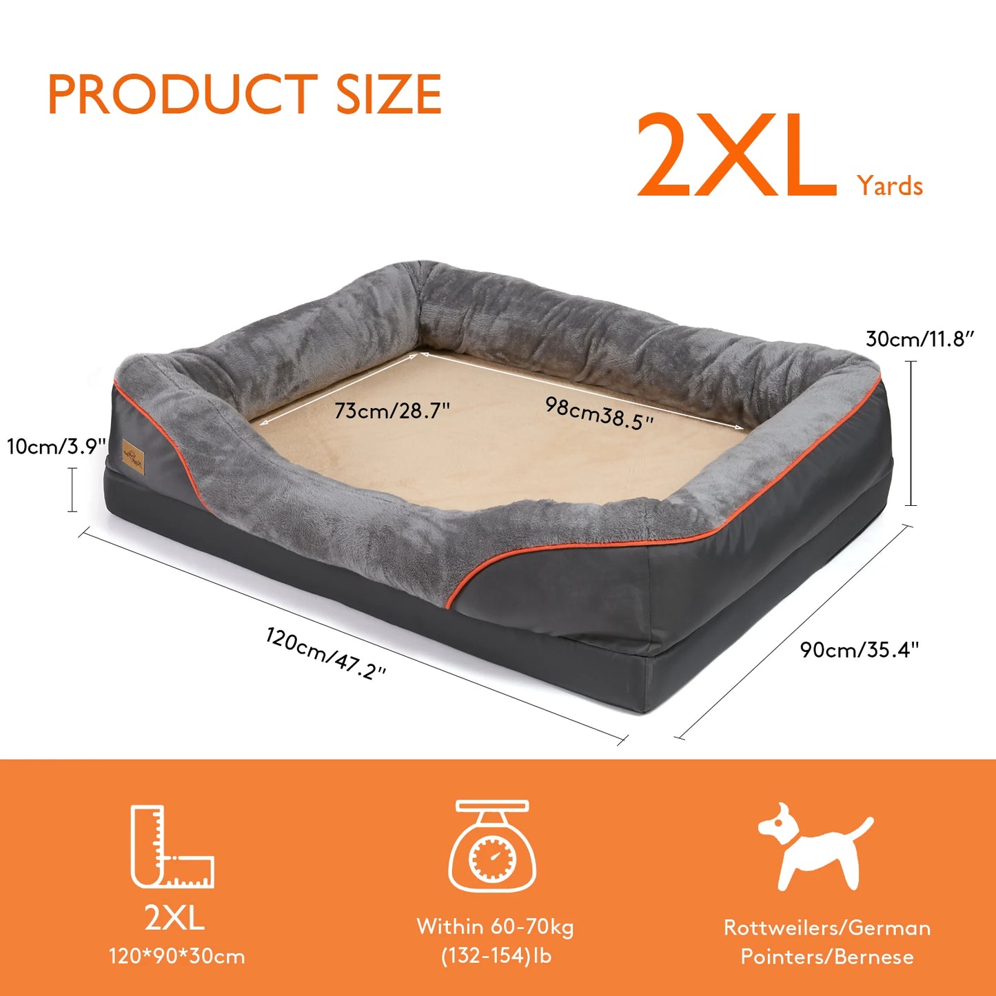 Super Soft Orthopaedic Pet Sleeping Bed with Cotton-padded Bolster and Removable Cover