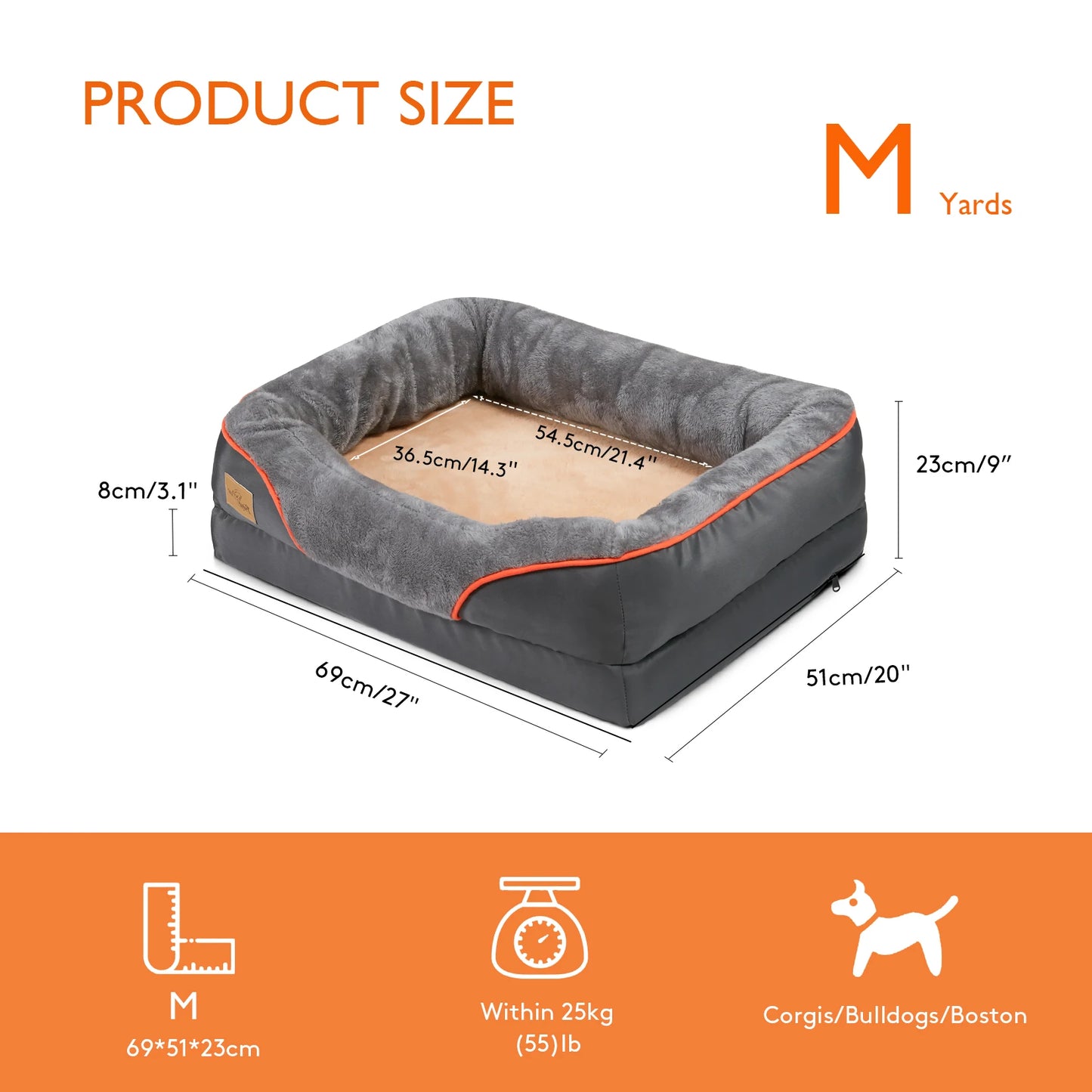 Super Soft Orthopaedic Pet Sleeping Bed with Cotton-padded Bolster and Removable Cover
