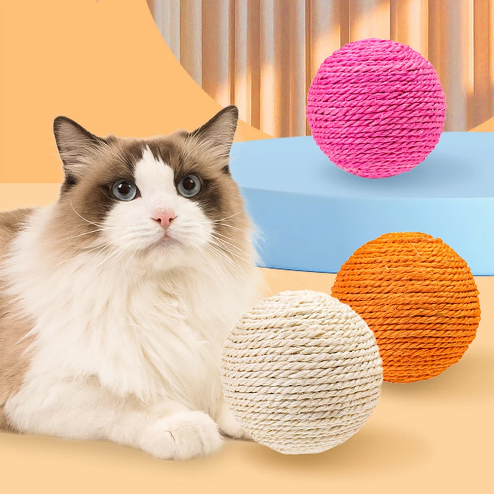 Sisal Cat Scratching Ball Toy,Cat Self  Soothing Tool Cat Playing Stick Teeth Grinding and Bite Resistant Ball