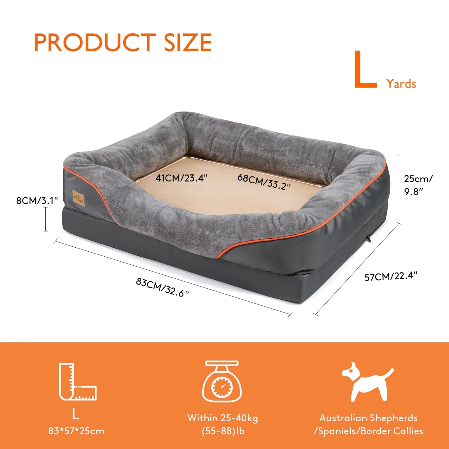 Super Soft Orthopaedic Pet Sleeping Bed with Cotton-padded Bolster and Removable Cover
