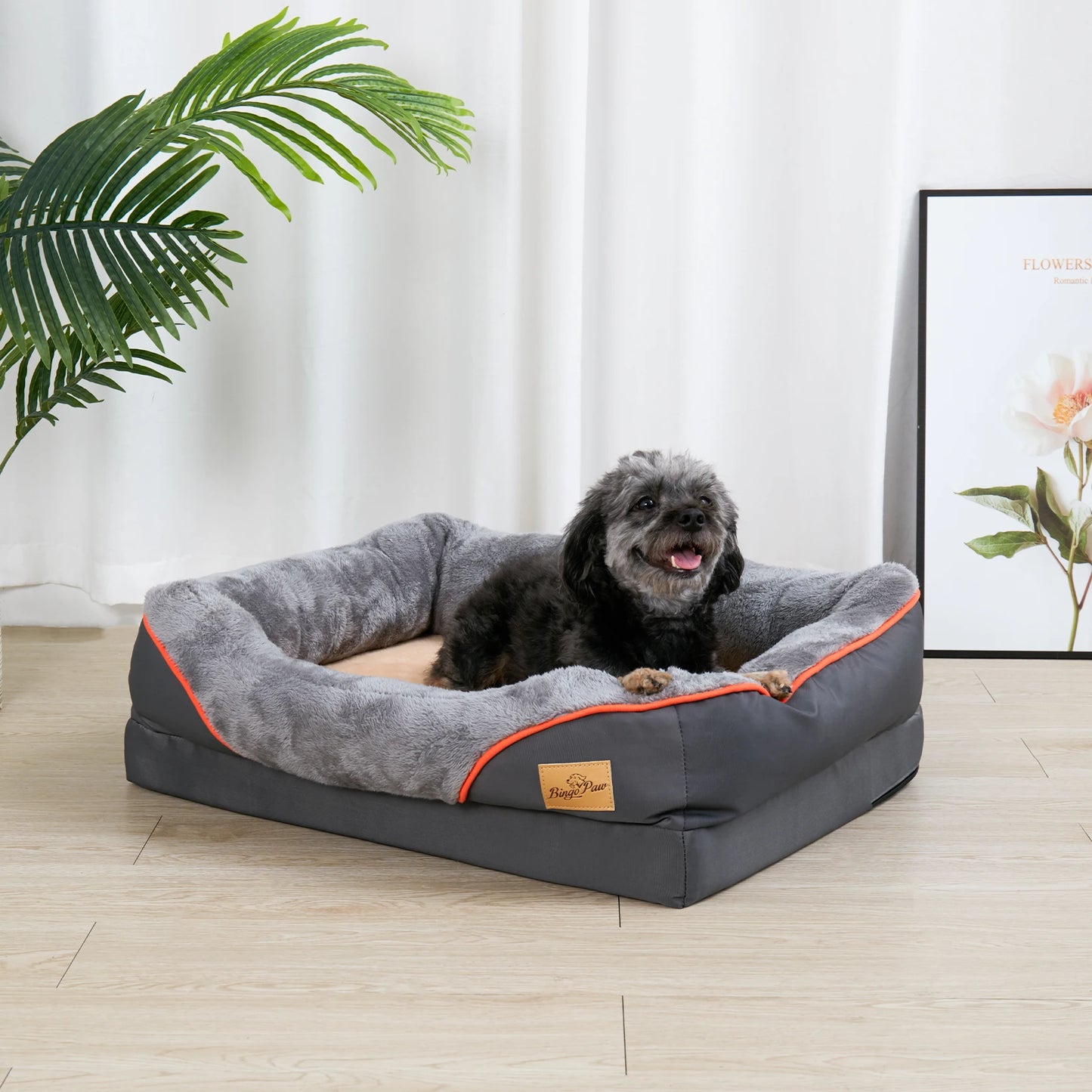 Super Soft Orthopaedic Pet Sleeping Bed with Cotton-padded Bolster and Removable Cover