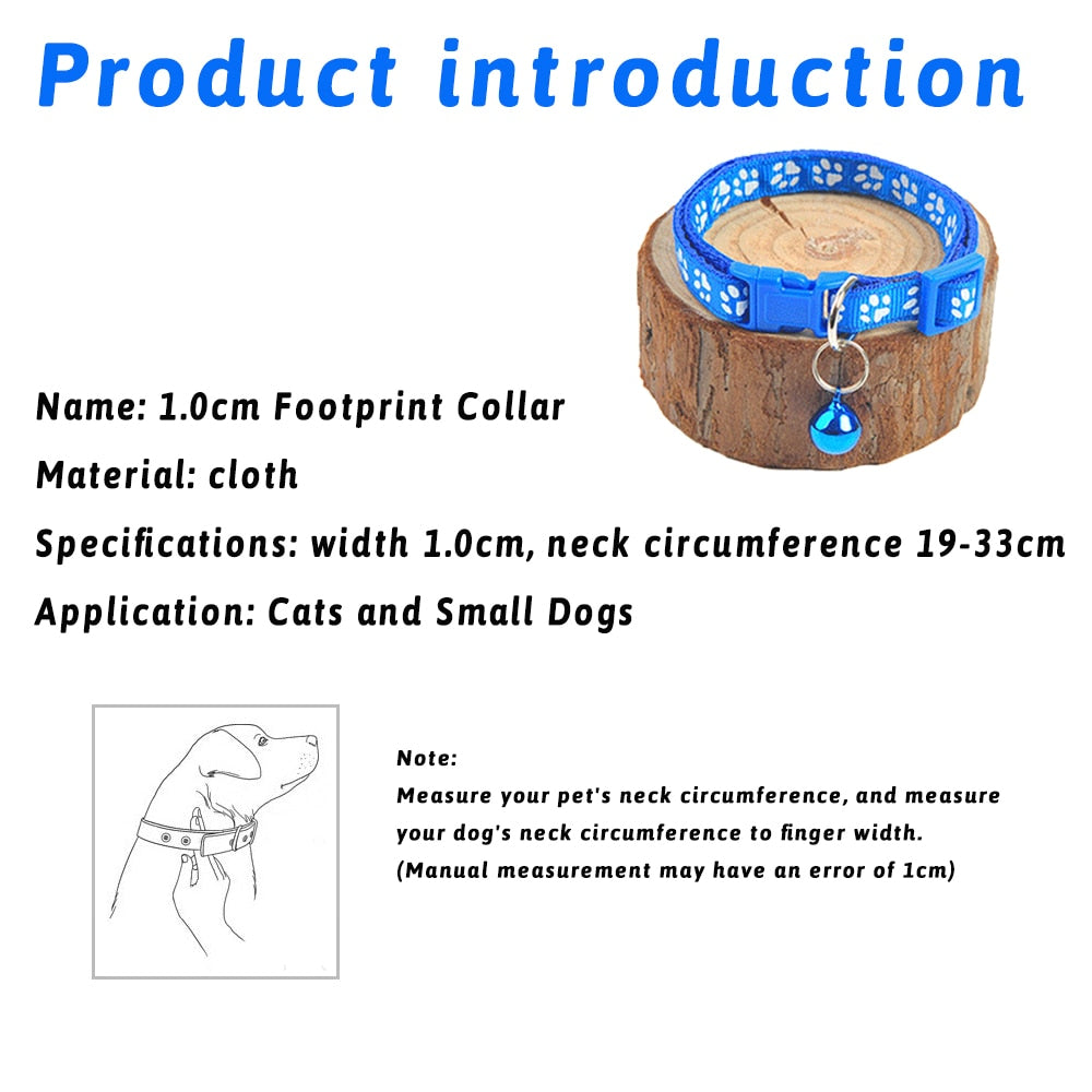 Pet Collar With Bell Cartoon Footprint Colorful Dog Puppy Cat Accessories