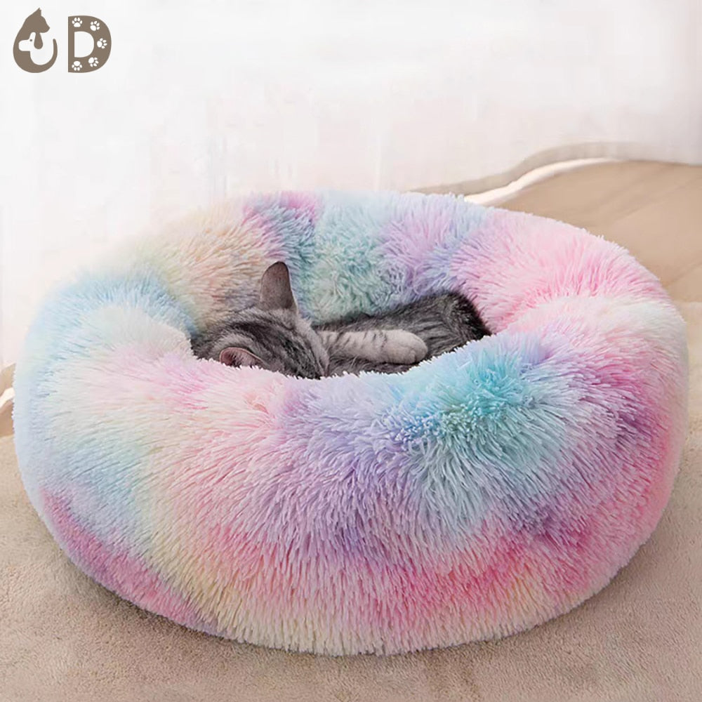 Pet Cat Bed Cushion Comfortable Donut Round Plush Kennel Pet