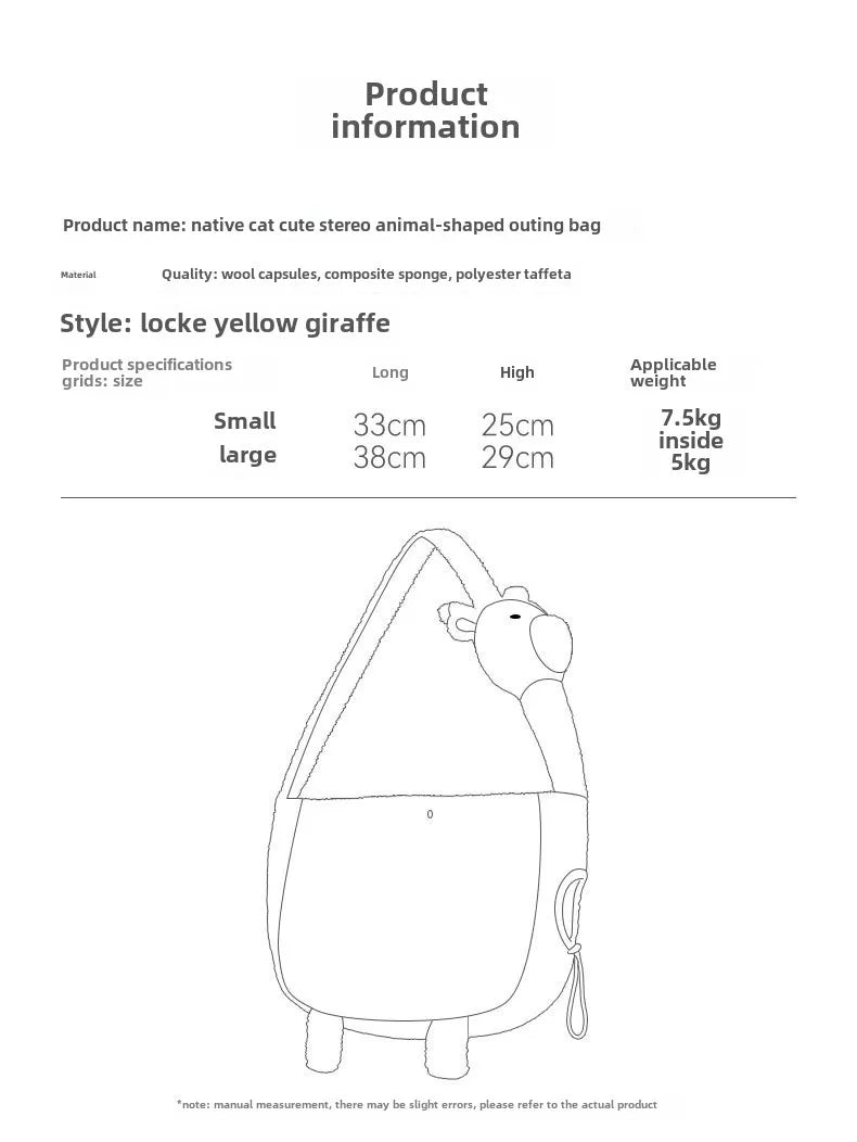 Giraffe Cat Portable Winter Warm Dog Pet Bag