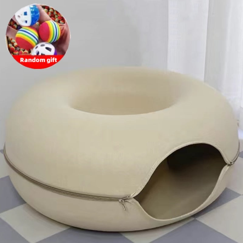 Donut Cat Bed Pet Cat Tunnel Interactive Game Toy Cat Bed Dual-use