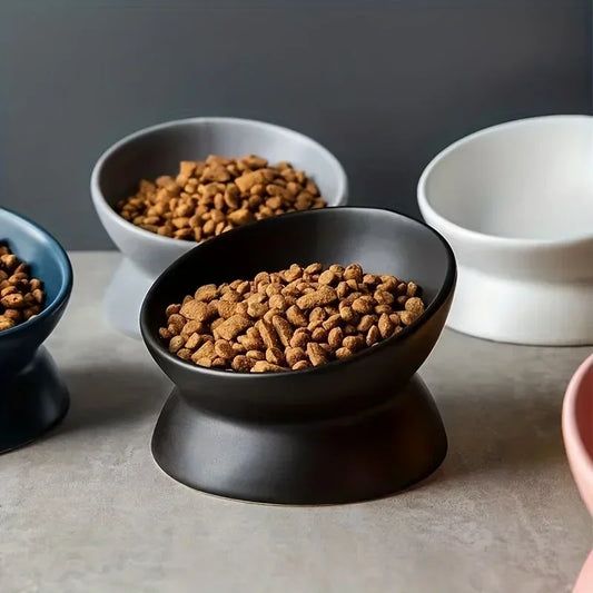 New Ceramic Bowl Cat Bowl Dog Bowl Pet Bowl Oblique High Feet To Protect The Cervical Vertebrae Dog Cat Food Bowl Pet Supplies